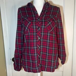 Be Cool Cozy Warm Long Sleeve Red and Blue Button-Up Plaid Flannel Size Medium